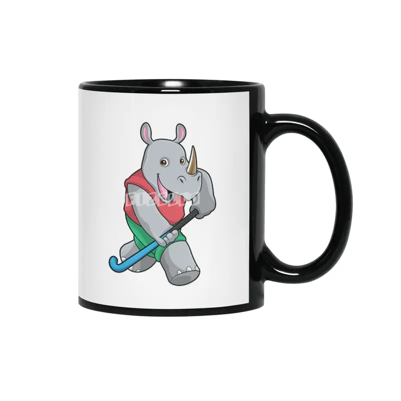 Rhino at Hockey with Hockey bat Siyah Kupa