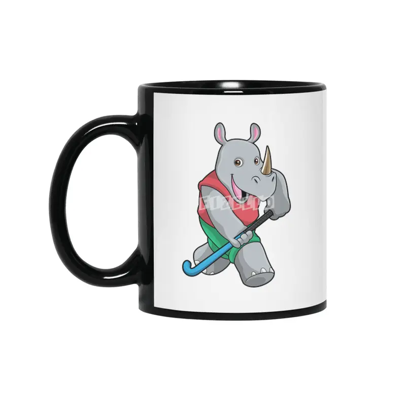 Rhino at Hockey with Hockey bat Siyah Kupa