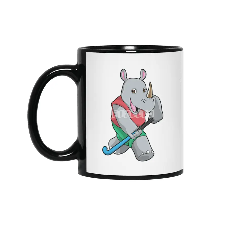 Rhino at Hockey with Hockey bat Siyah Kupa