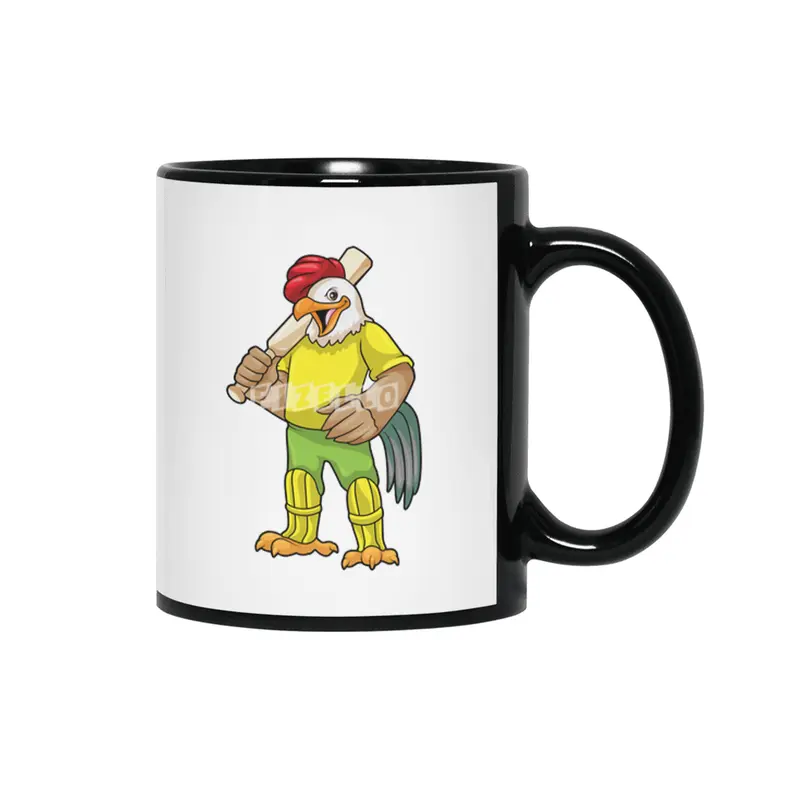 Rooster as Batsman with Cricket bat Siyah Kupa