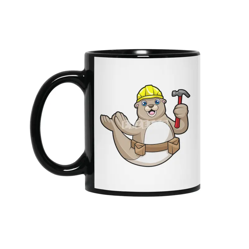 Seal as Carpenter with Hammer & Hat Siyah Kupa