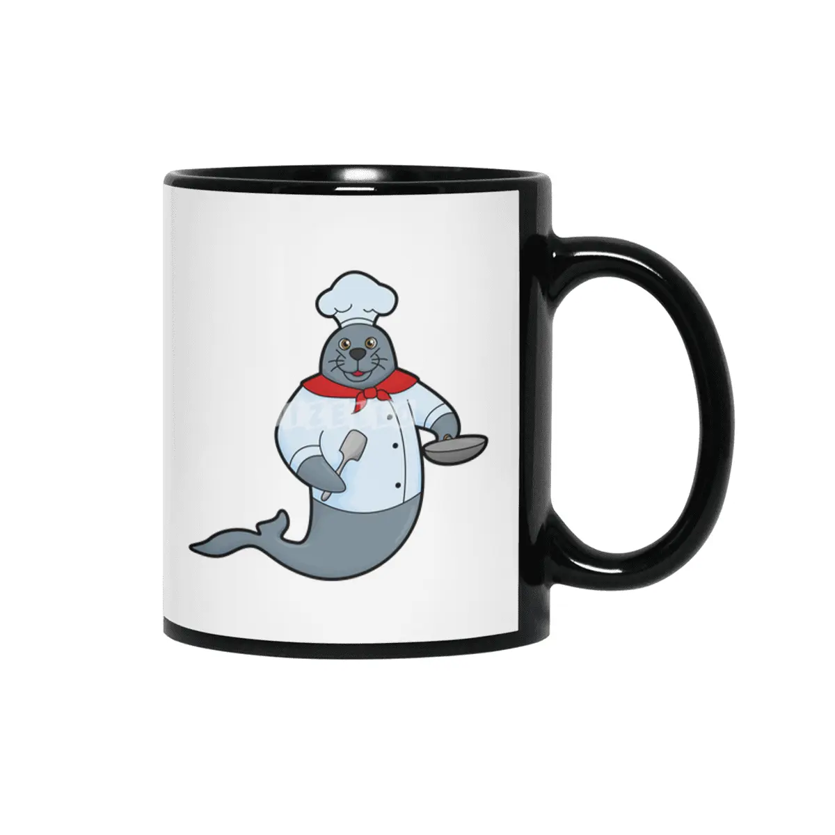 Seal as Cook with Pan & Spatula Siyah Kupa