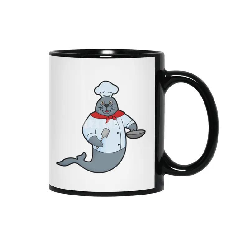Seal as Cook with Pan & Spatula Siyah Kupa