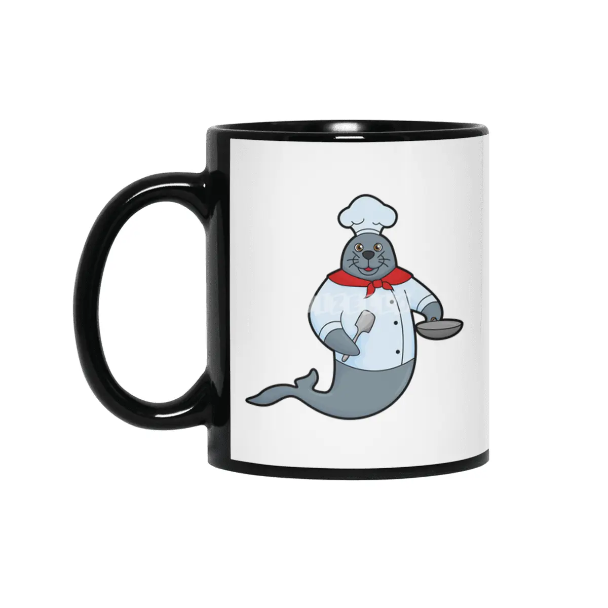 Seal as Cook with Pan & Spatula Siyah Kupa