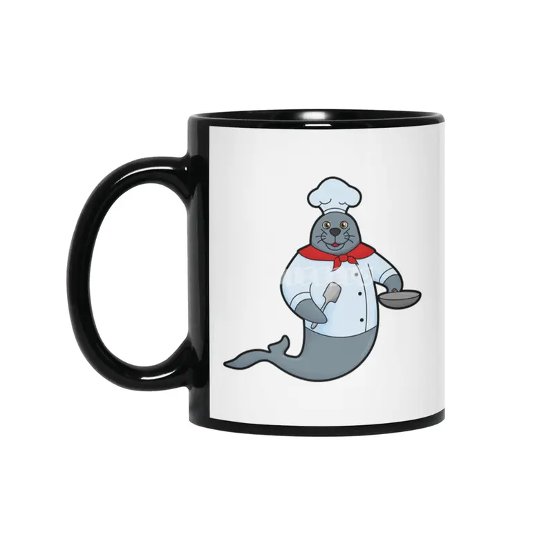 Seal as Cook with Pan & Spatula Siyah Kupa