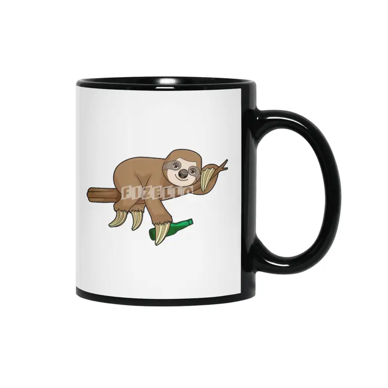 Sloth on Branch with Bottle Beer Siyah Kupa