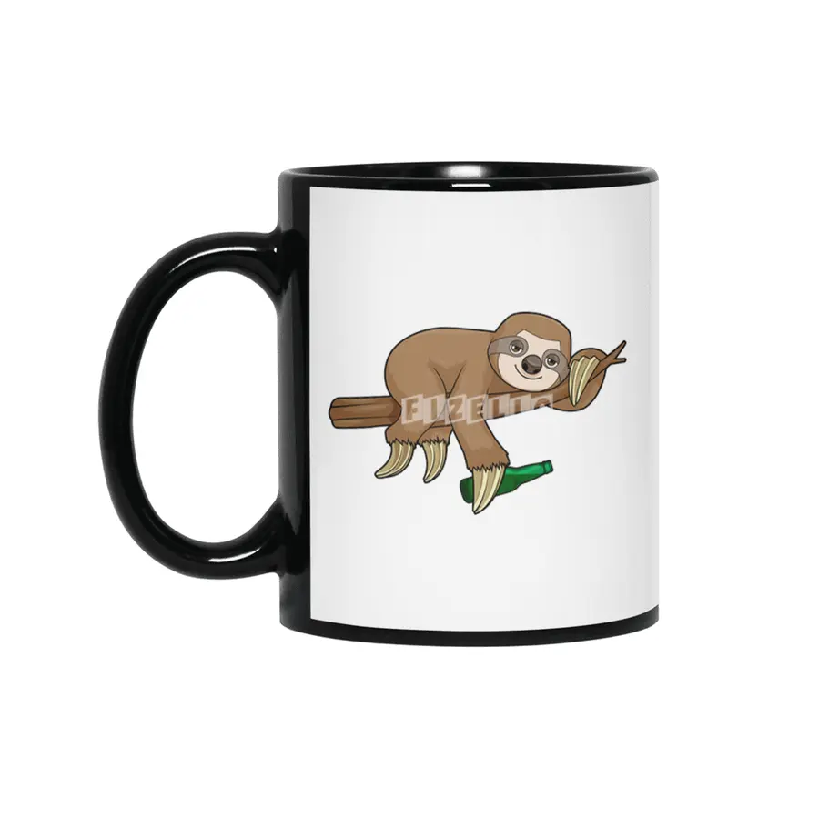 Sloth on Branch with Bottle Beer Siyah Kupa