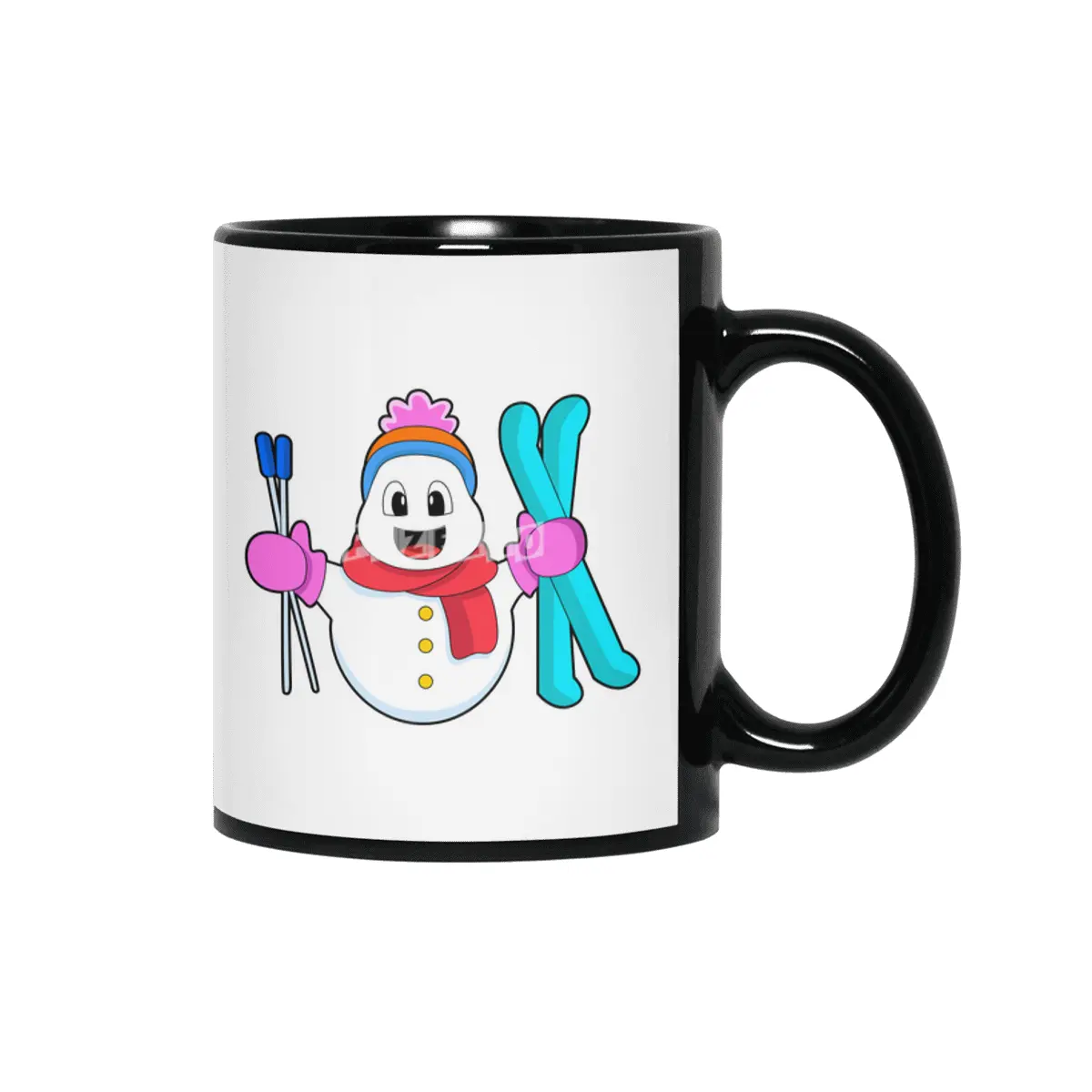 Snowman as Skier with Ski Siyah Kupa