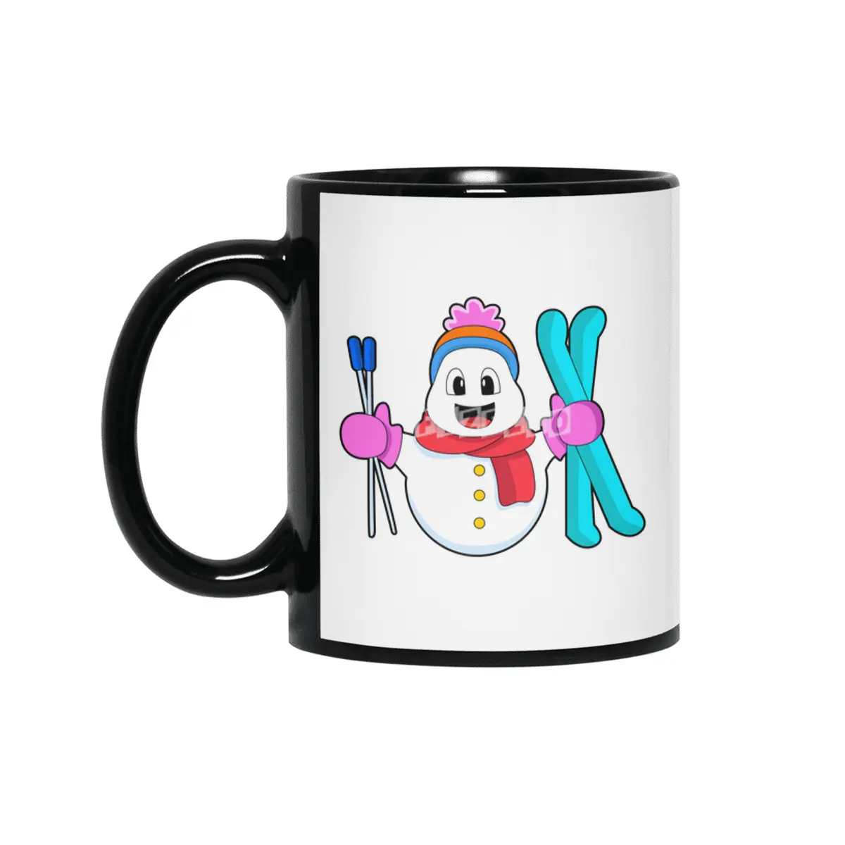Snowman as Skier with Ski Siyah Kupa