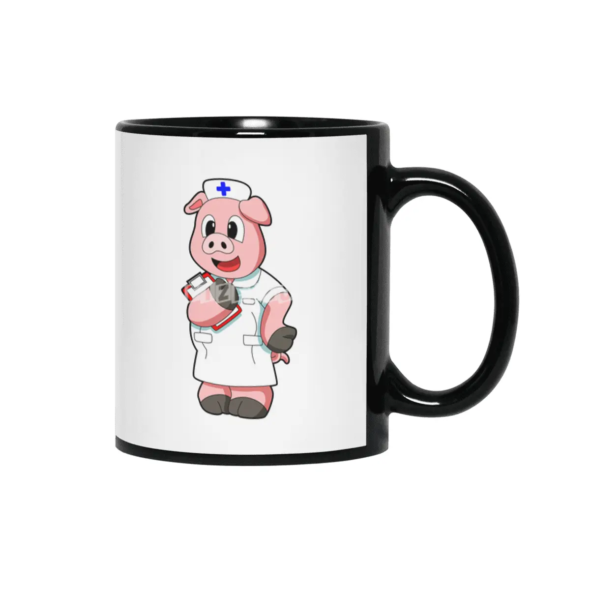 Pig as Nurse with Smock Siyah Kupa