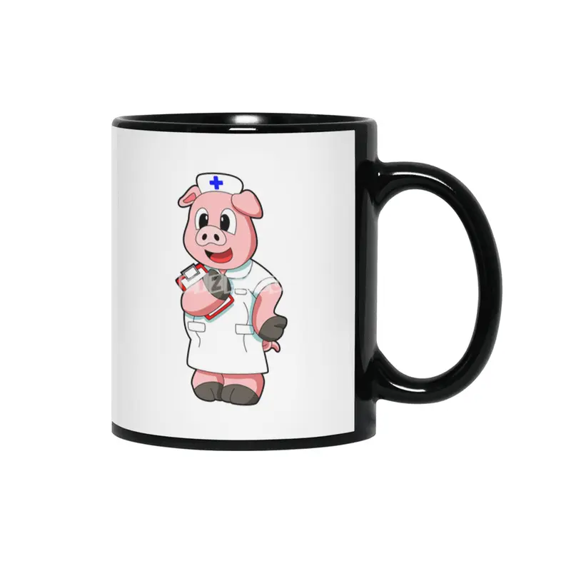 Pig as Nurse with Smock Siyah Kupa