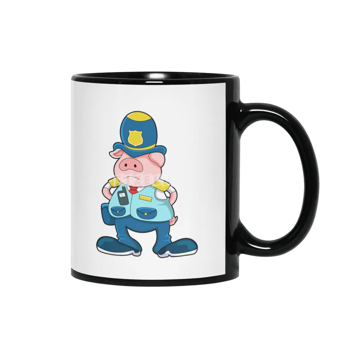 Pig as Police officer with Police Uniform & Hat Siyah Kupa