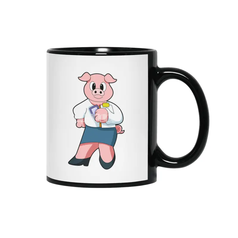 Pig as Secretary with Skirt Siyah Kupa