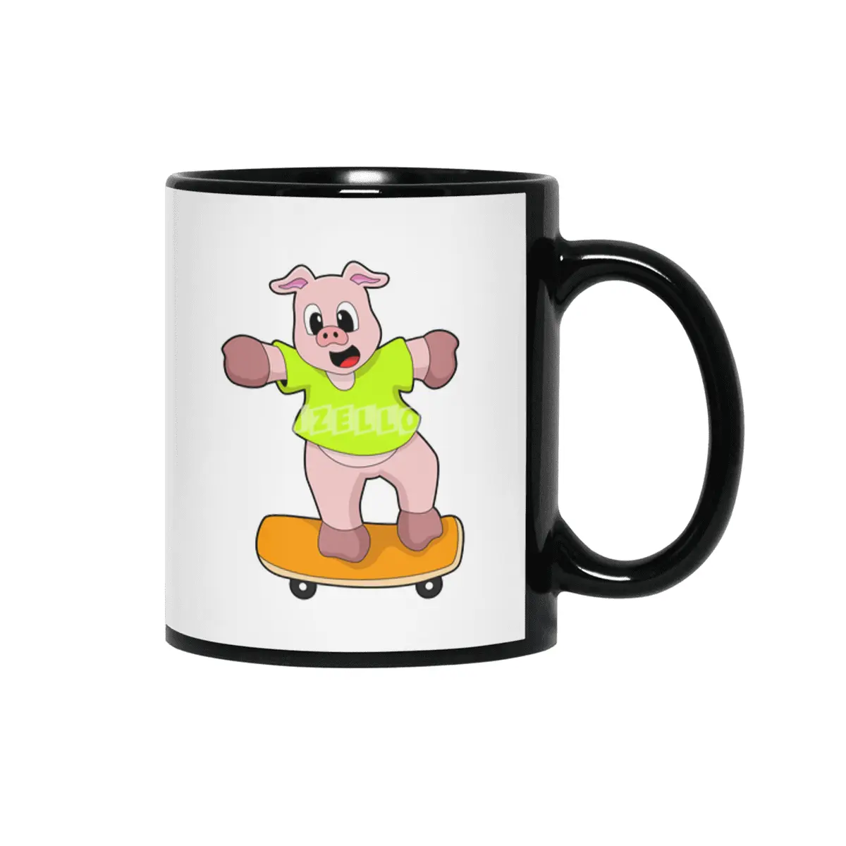 Pig as Skater on Skateboard Siyah Kupa