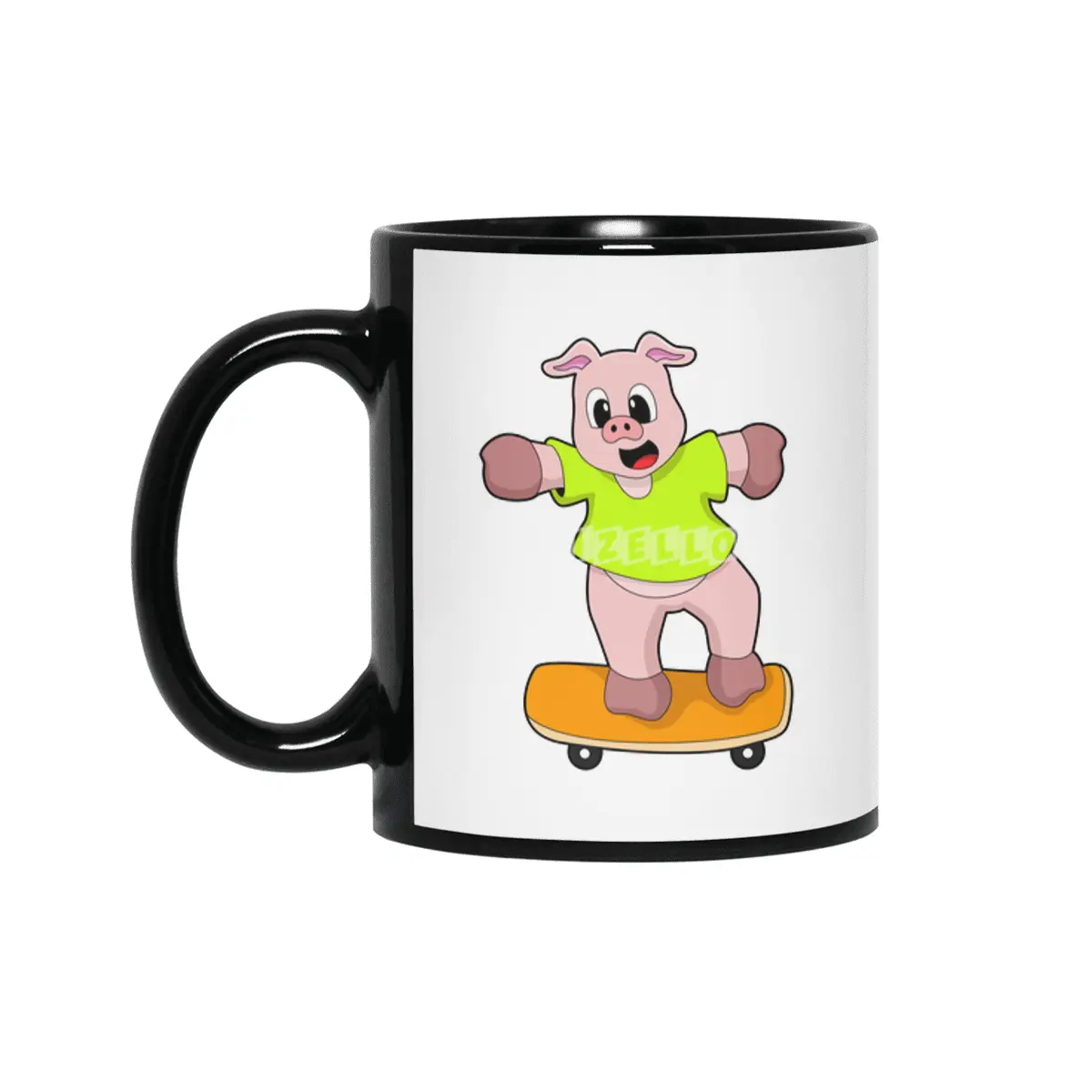Pig as Skater on Skateboard Siyah Kupa