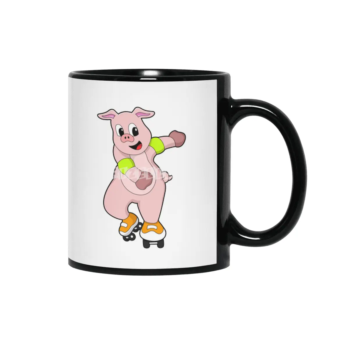 Pig as Skater with Inline skates Siyah Kupa