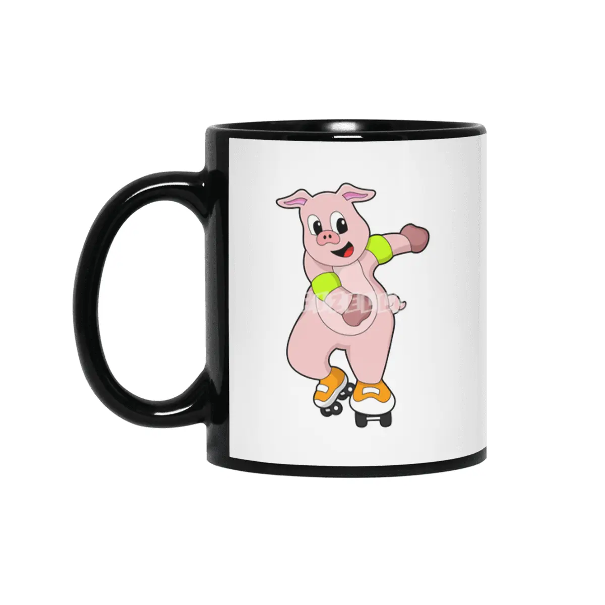 Pig as Skater with Inline skates Siyah Kupa