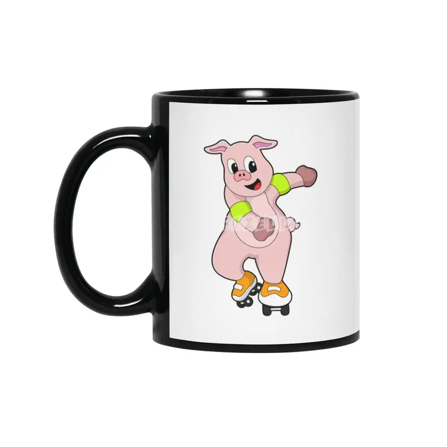 Pig as Skater with Inline skates Siyah Kupa