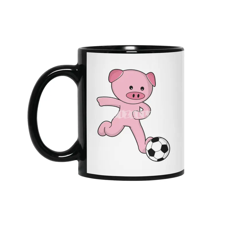 Pig as Soccer player with Soccer ball Siyah Kupa
