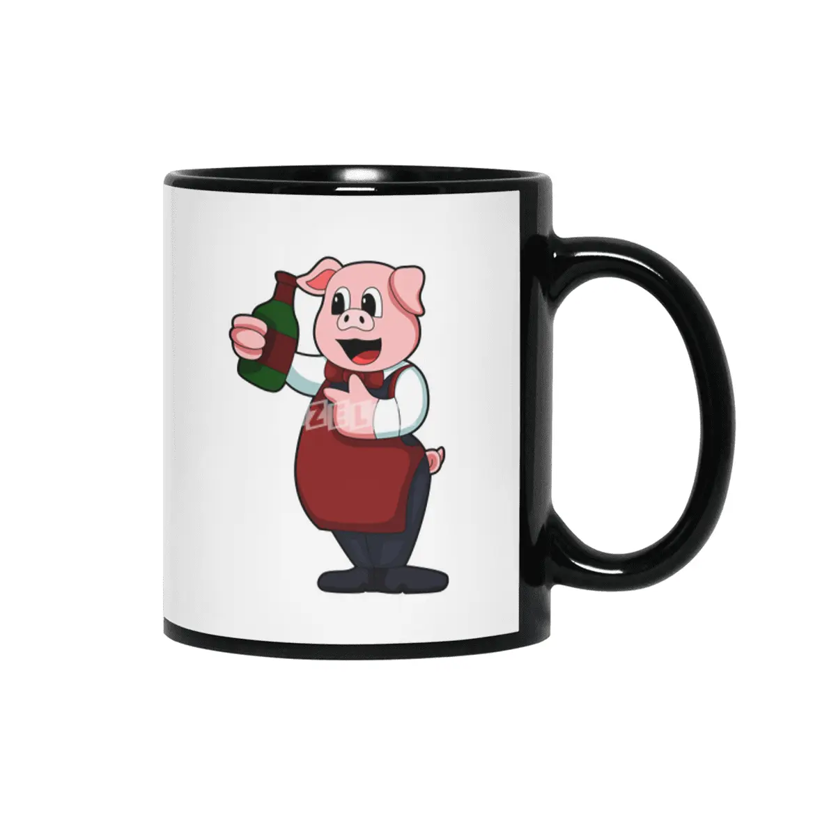 Pig as Waiter with Bottle of Red wine Siyah Kupa