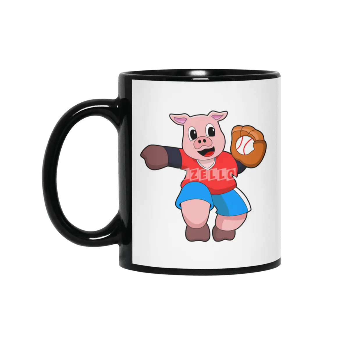 Pig at Baseball with Baseball glove Siyah Kupa