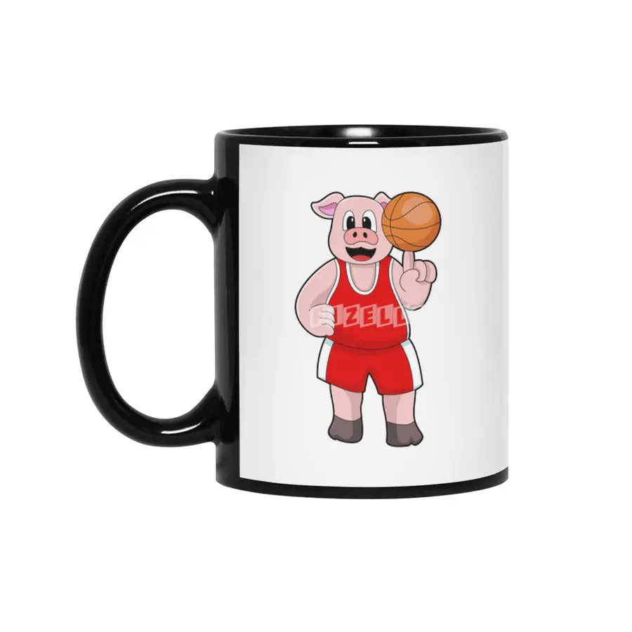 Pig at Basketball Sports Siyah Kupa