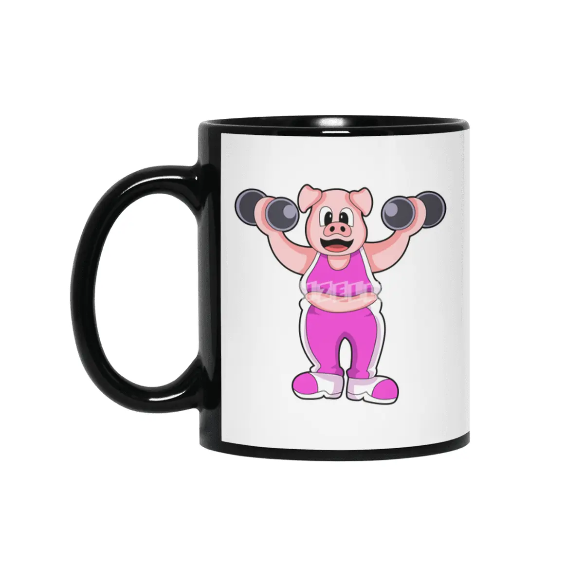 Pig at Bodybuilding with Dumbbells Siyah Kupa