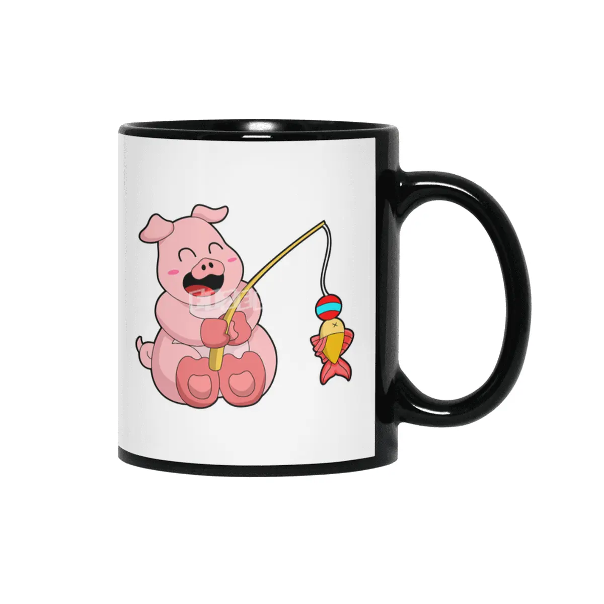 Pig at Fishing with Fish Siyah Kupa