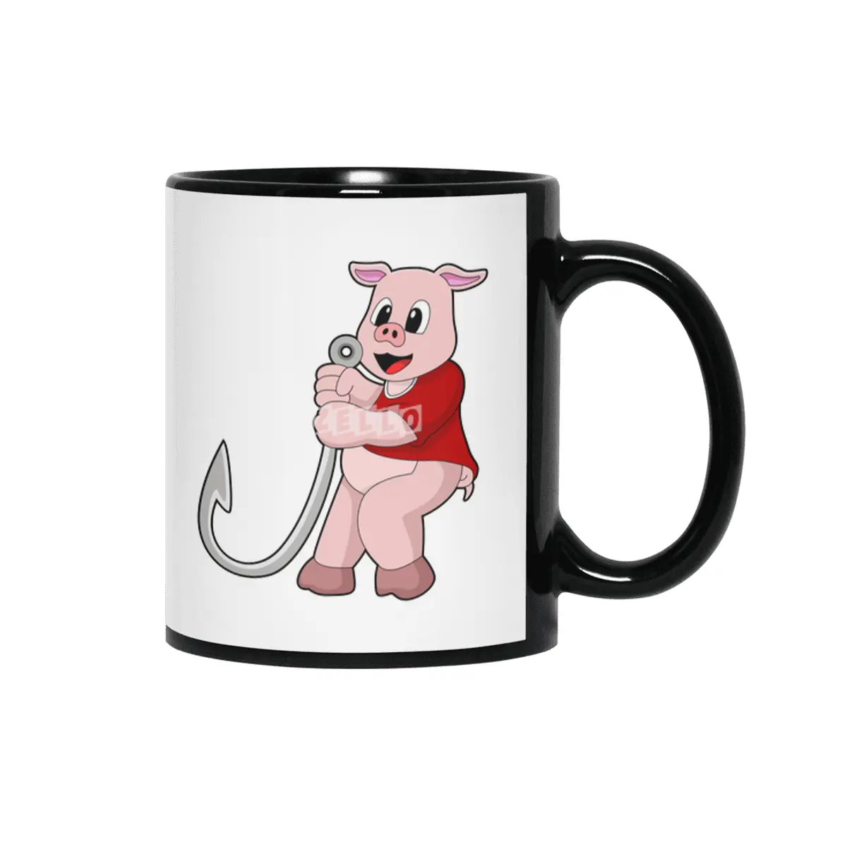 Pig at Fishing with Fish hook Siyah Kupa