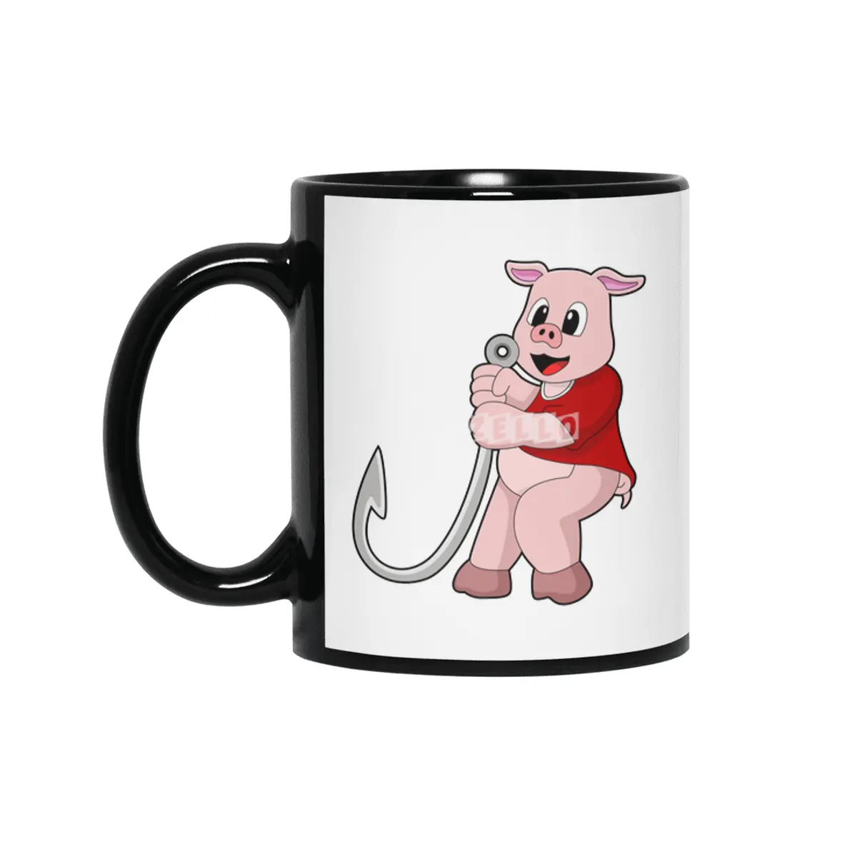 Pig at Fishing with Fish hook Siyah Kupa