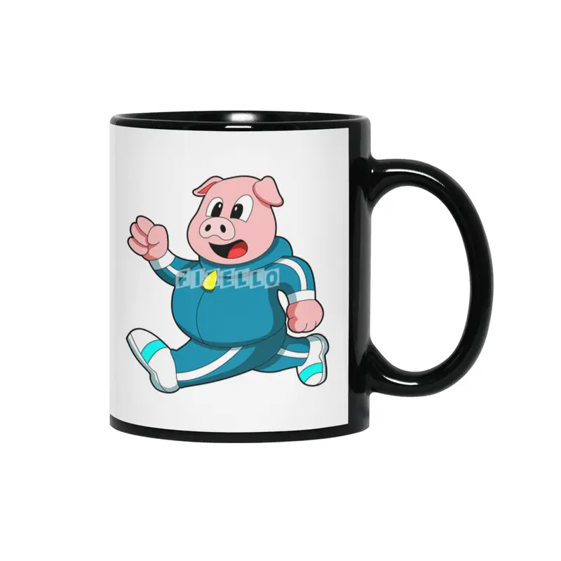 Pig at Fitness - Jogging with Jogging suit Siyah Kupa