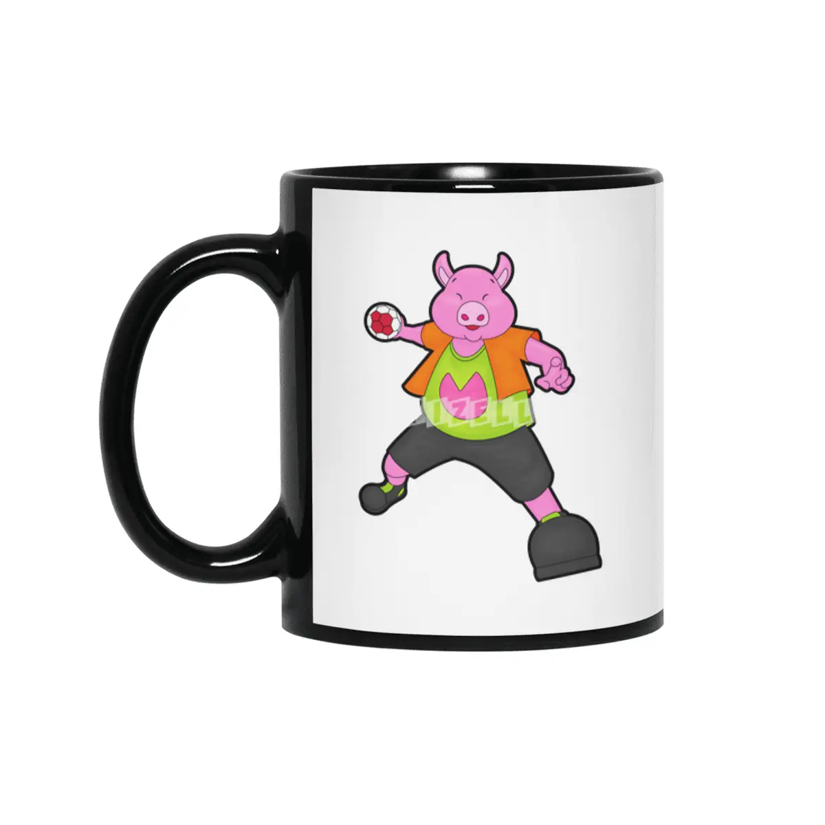 Pig at Handball player with Handball Siyah Kupa