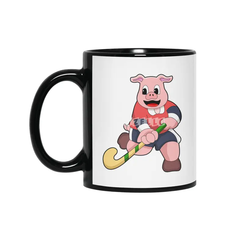 Pig at Hockey with Hockey bat Siyah Kupa