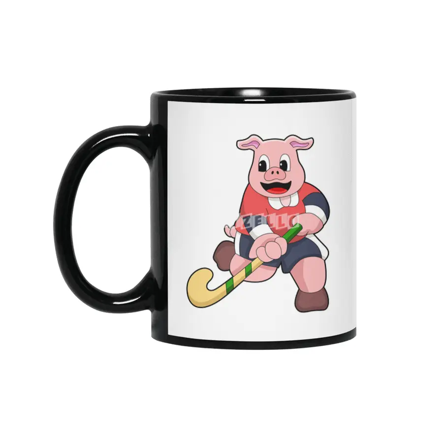 Pig at Hockey with Hockey bat Siyah Kupa