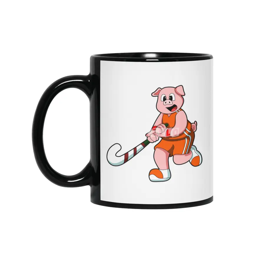Pig at Hockey with Hockey stick Siyah Kupa