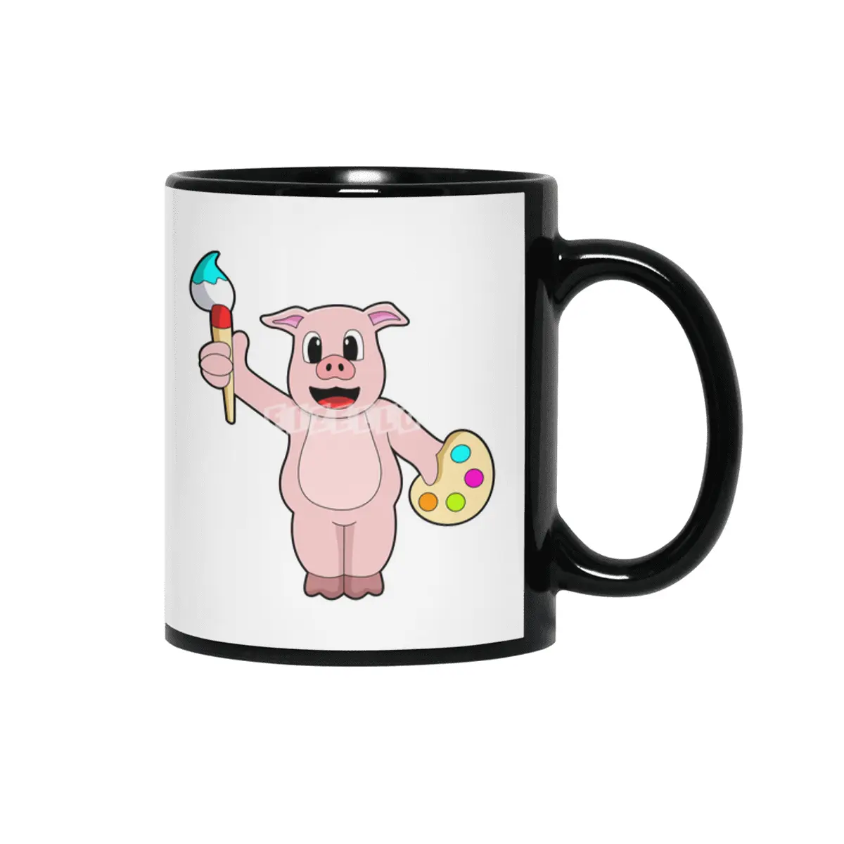 Pig at Painting with Brush & Colour Siyah Kupa