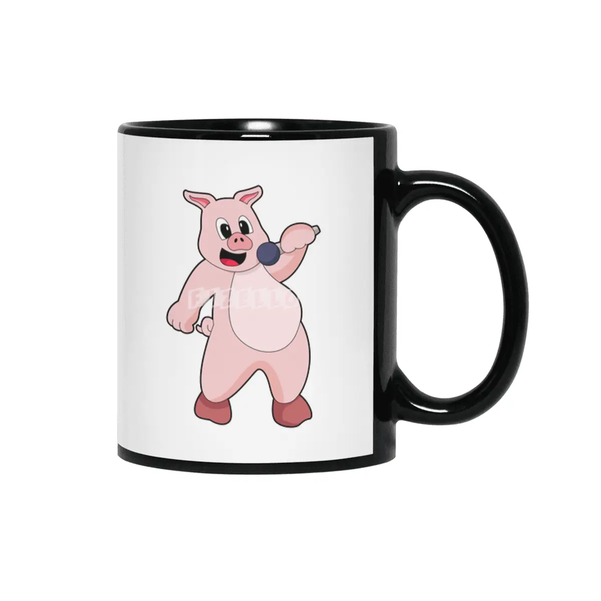 Pig at Singing with Microphone Siyah Kupa