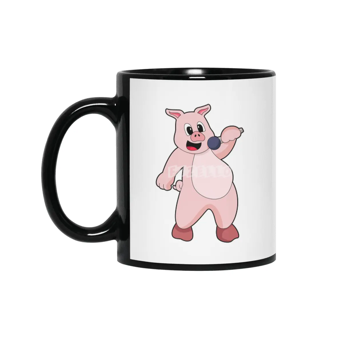Pig at Singing with Microphone Siyah Kupa