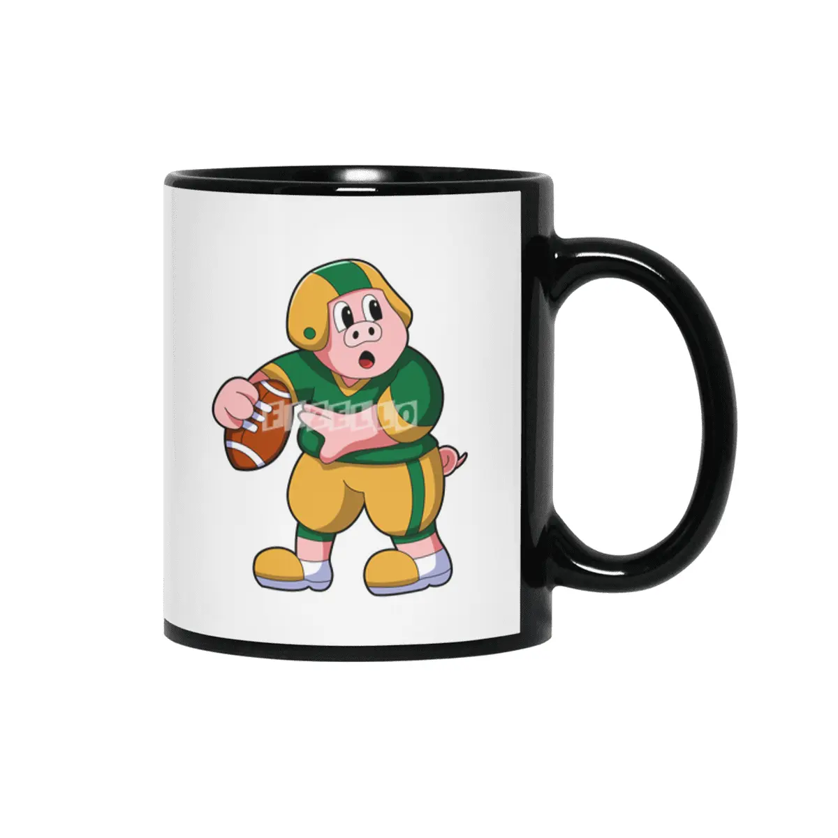 Pig at Sports with Football & Helmet Siyah Kupa