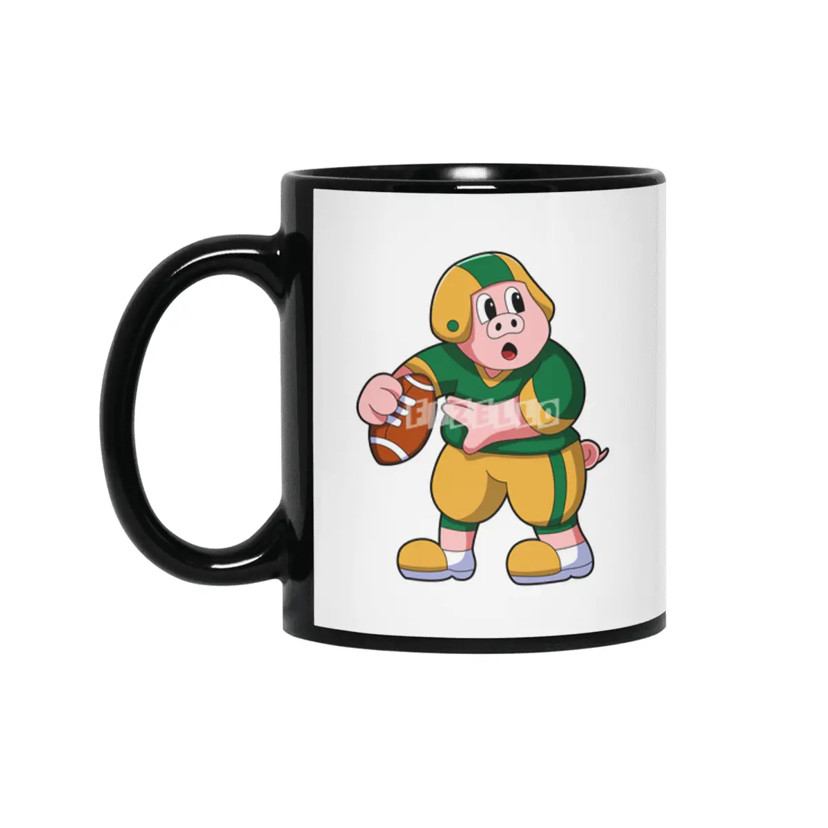 Pig at Sports with Football & Helmet Siyah Kupa