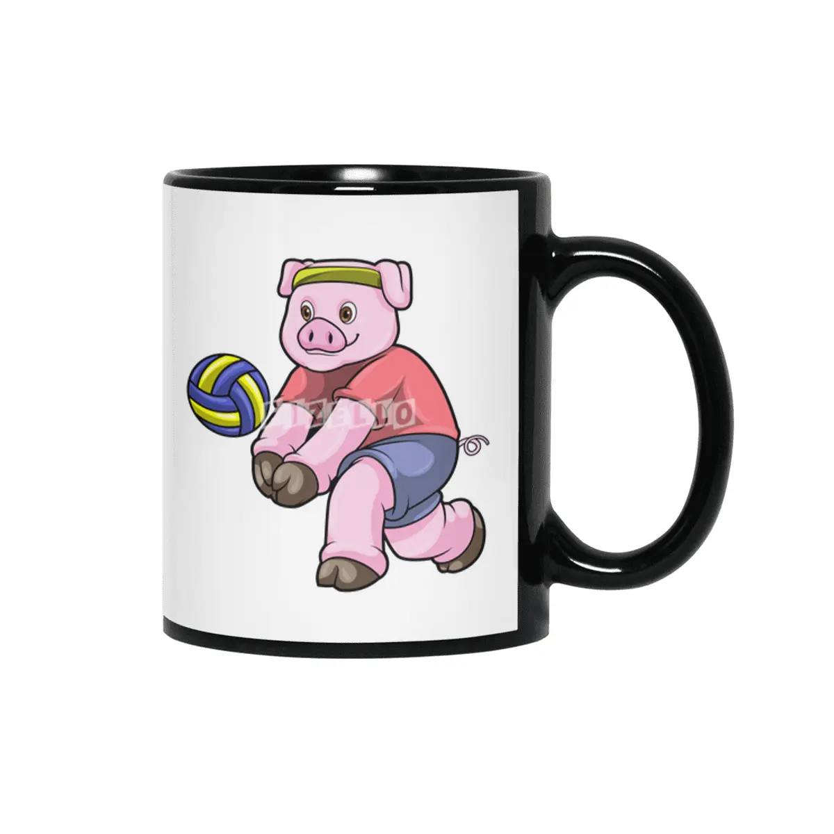Pig at Sports with Volleyball Siyah Kupa