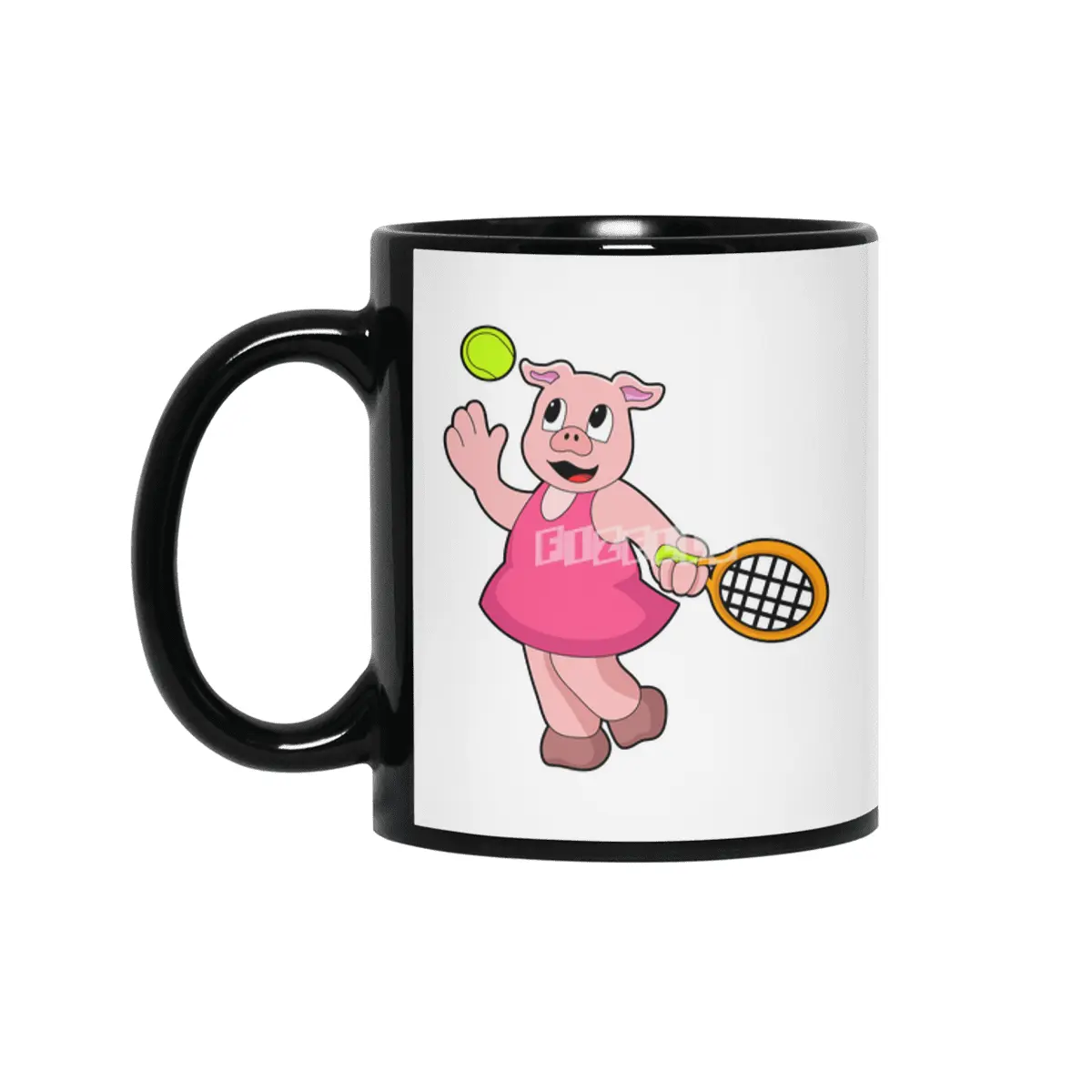 Pig at Tennis with Tennis racket Siyah Kupa