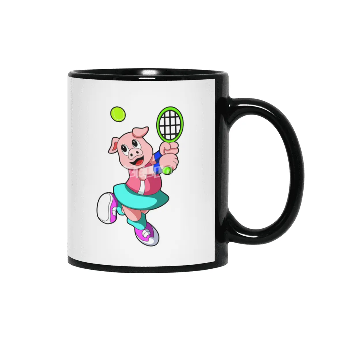 Pig at Tennis with Tennis racket & Skirt Siyah Kupa