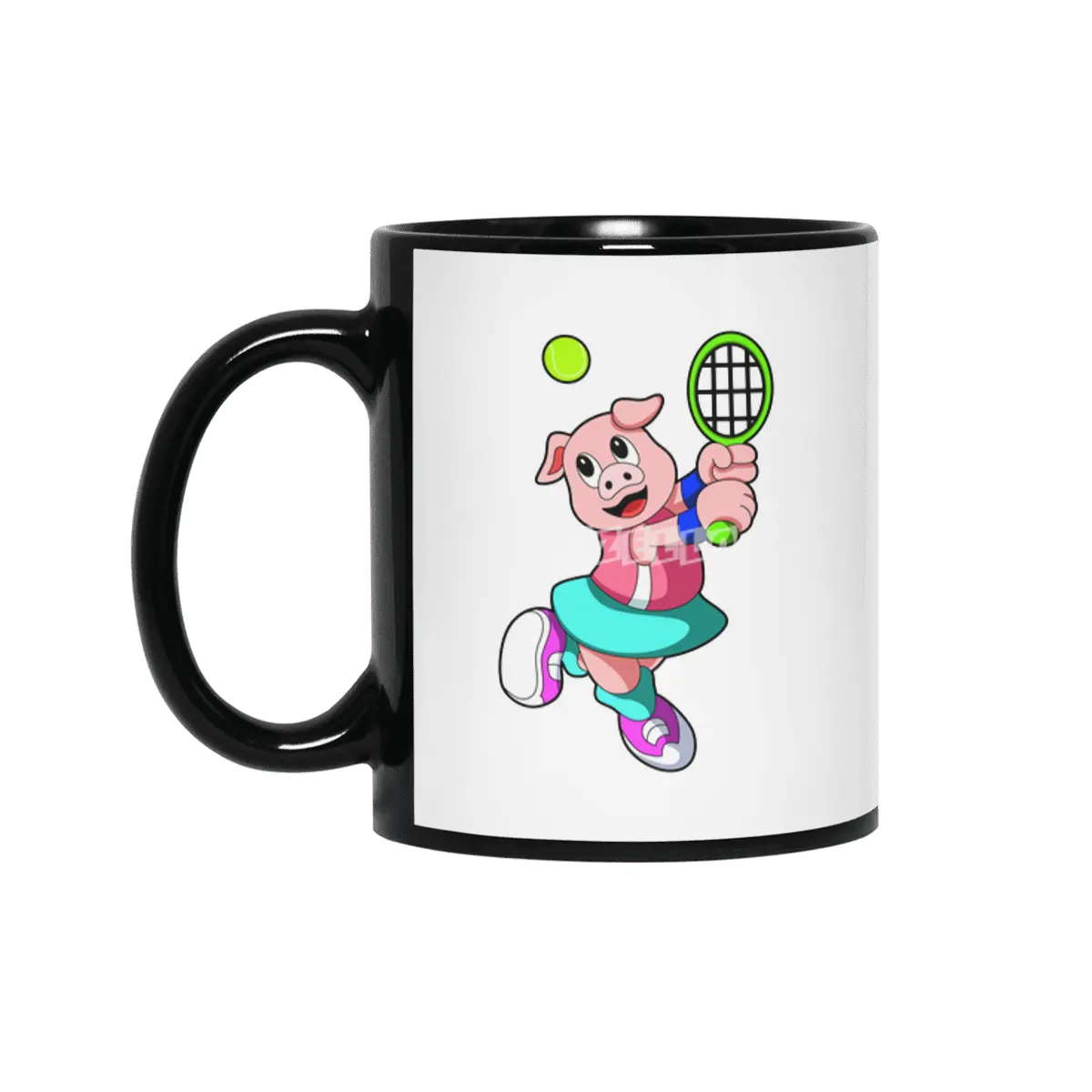 Pig at Tennis with Tennis racket & Skirt Siyah Kupa