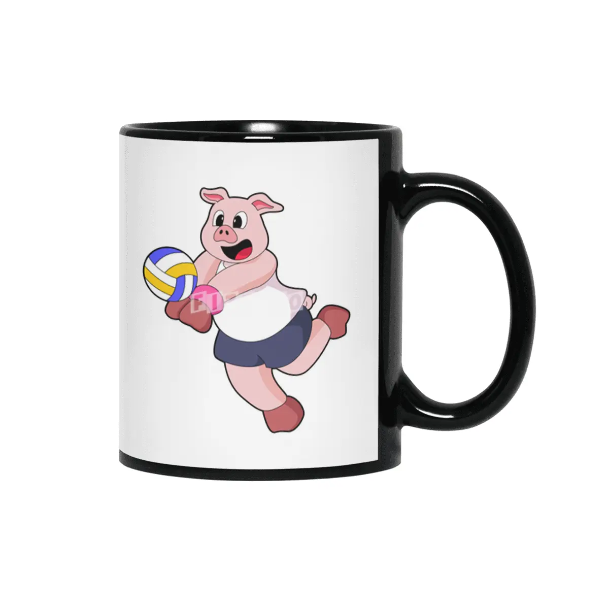 Pig at Volleyball Sports Siyah Kupa