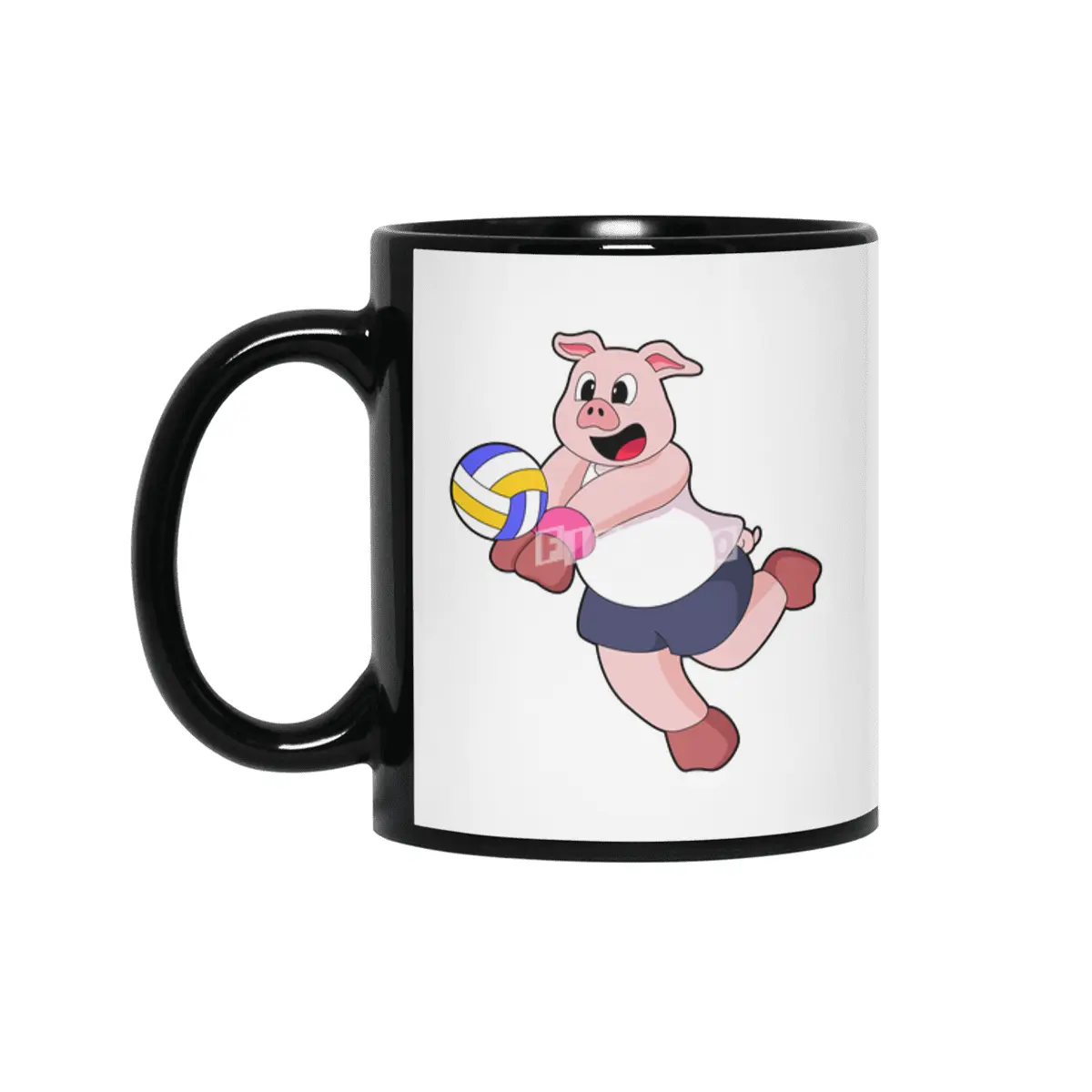 Pig at Volleyball Sports Siyah Kupa