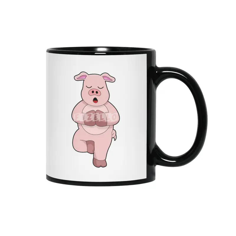Pig at Yoga on a Leg Siyah Kupa