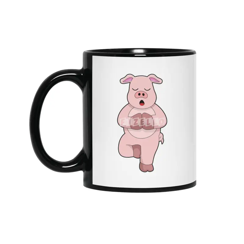 Pig at Yoga on a Leg Siyah Kupa
