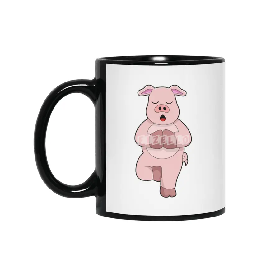 Pig at Yoga on a Leg Siyah Kupa