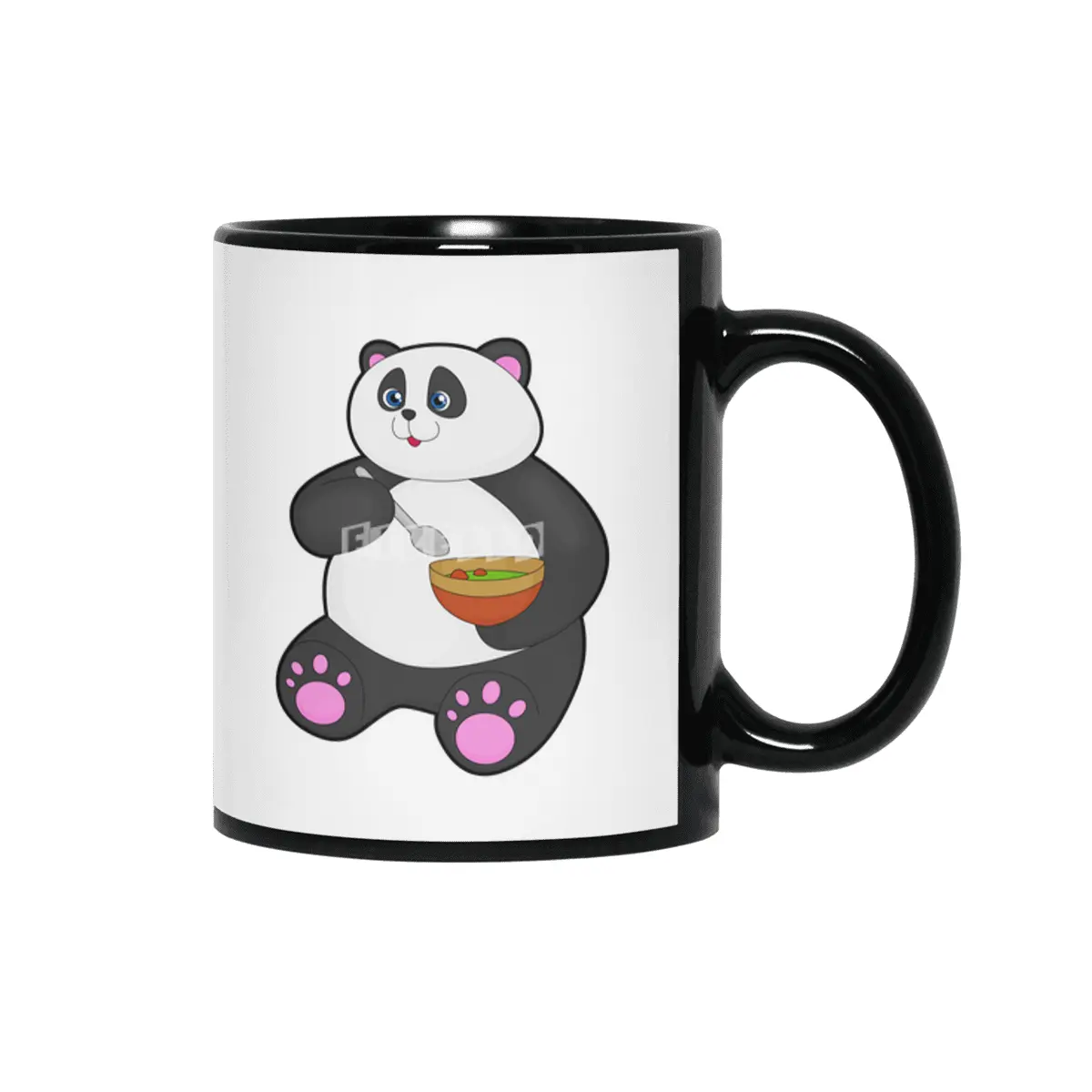 Panda at Eating with Spoon & Bowl Siyah Kupa